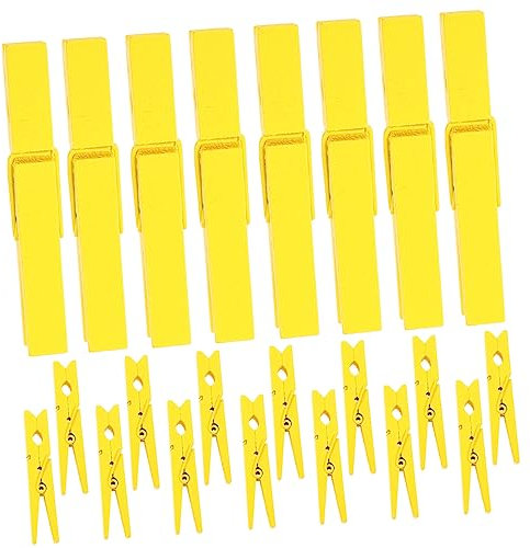 Cabilock 30Piezas Pinzas de Madera Unidades Amarillas Resistentes y Ligeras para Sujetar Ropa y Edredones Diseño Práctico y de Usar