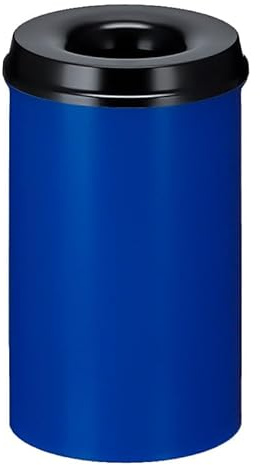 PROREGAL Selbstlöschender Papierkorb & Abfallsammler aus Metall | 20 Liter, HxØ 42,6x26cm | Blau, Kopfteil Schwarz