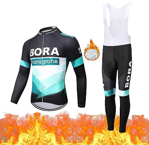 Moxilyn Fleece Radtrikot Herren LangarmAnzüge Radtrikot Set Radfahren Kleidung Thermo Vlies MTB Langärmliges Fahrradtrikot Hose mit 20D Gel Sitzpolsterfür Herbst/Winter