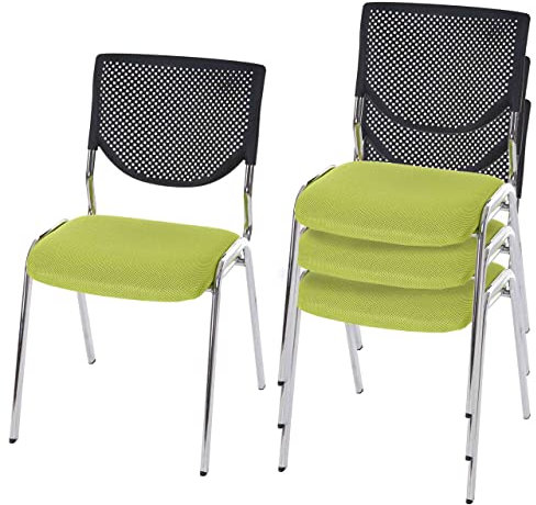 Décoshop26 4X chaises Visiteur Fauteuil de Bureau sans roulettes Chaise de conférence empilable Tissu Vert Pieds chromés 04_0000551