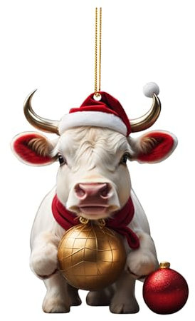 Weihnachtsdeko 2D Weihnachtskuh Anhänger Acryl Kuh Weihnachtsschmuck Lustig Weihnachtskugel Kuh Ornament Fenster Tür Auto Hängende Deko Party Weihnachten Geschenk Christbaumschmuck (C, OneSize)