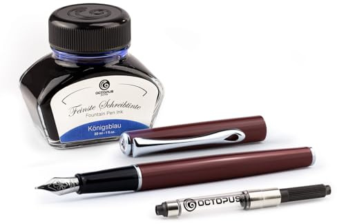 Diplomat Traveller Dark Red Fountain Pen Set, Metal Fountain Pen Set with Writing Ink and Converter, Writing Set