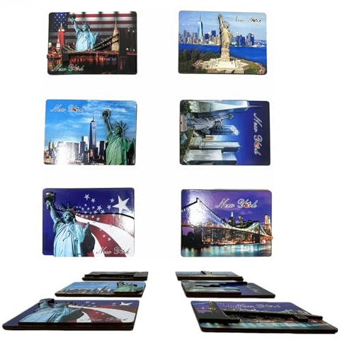 TSY TOOL 6 Stück New York City 3D Effekt Souvenir Kühlschrankmagnete Set, NYC Bridge, Freiheitsstatue, USA Flagge usw. Wohndekoration Zubehör (8,9 x 6,3 cm)