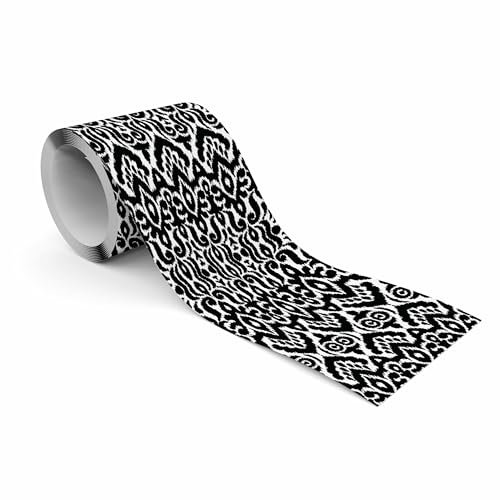 Muralo - Selbstklebende Bordüre - Tapetenbordüre Wandbördure - Dekorative Wandtatto für Wände, Möbel, Decken, Tapeten, Wandverkleidungen, Türen - schwarz-weißes Muster - Br.10cm x Hö.300cm
