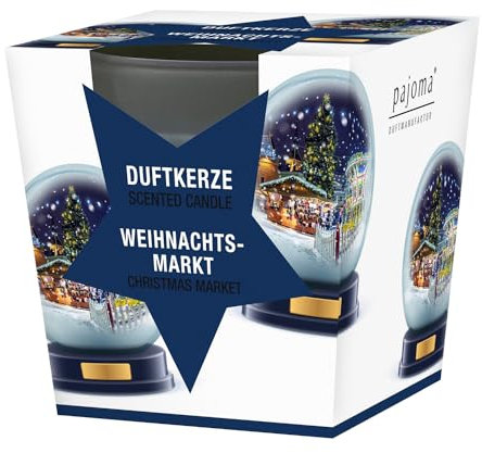 pajoma® Duftkerze, Weihnachtsmarkt - im satinierten Glas | 120g Wachsgewicht, Brenndauer: 25 Stunden, in edler Geschenkverpackung | Premium Qualität