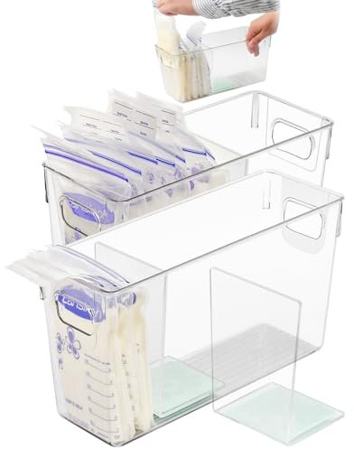 Ugotfeels Breastmilk Storage Container with L Shaped Separator Boards, Dividers Will Flatten Standing Breast Milk Bags in Organizer Bins Save Refrigerator Space | 2 Containers Plus-Green