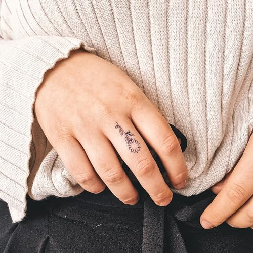 Inkster® Sonnenblume Tattoo Tattoo | Temporäres Tattoo mit EU-Kosmetikzertifizierung | wasserfest + vegan | revolutionäres 2-Wochen-Tattoo | Fake Tattoos und Klebetattoos für Erwachsene