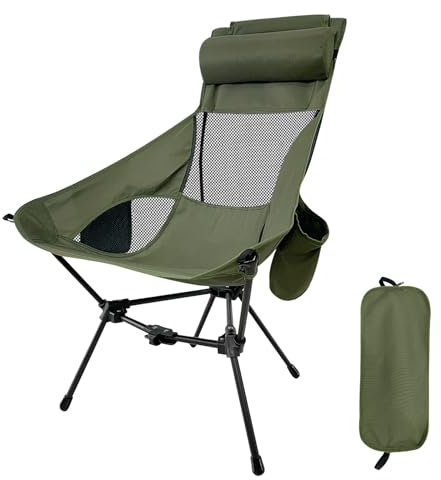 JOYART Campingstuhl Grün Faltbar Camping Stuhl Tragbarer Campingstuhl sehr Stabiler Rahmen 150Kg Faltstuhl Kleiner Klappstuhl mit Tragetasche und Taschen für Picknick, Outdoor, Wandern