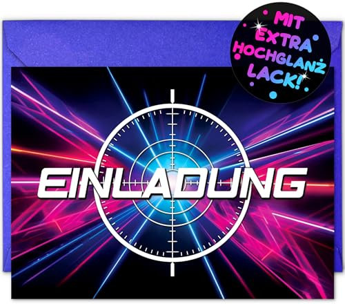12x Lasertag EINLADUNGSKARTEN KINDERGEBURTSTAG Junge Mädchen + 12x Umschläge - die Laser-Tag PARTY Karten sind die Lasertag EINLADUNG für Jungen Mädchen Kinder GEBURTSTAG Gamer KINDERPARTY Gaming