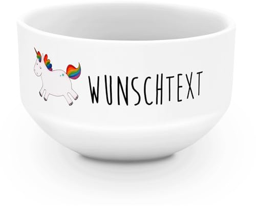 Mr. & Mrs. Panda Schüssel personalisiert Einhorn Happy - Personalisierte Geschenke, glücklich, Freude, Suppenschüssel, Einhörner, Müslischüssel, Spaß, Individuelle Müslischale, Lebensfreude, Unicorn