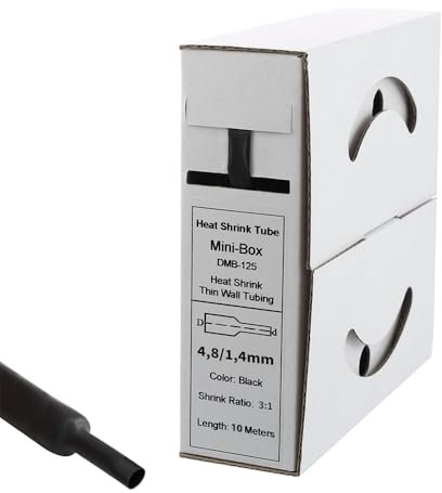 Offgridtec 10m Schrumpfschlauch mit Kleber 4,8mm > 1,5 mm, 3:1 Schrumpfrate, Dual-Wand, Halogenfrei, Flammhemmend, Wasserdichte Kabelisolierung, Leicht zu Schneiden, Inklusive Spenderbox, Schwarz