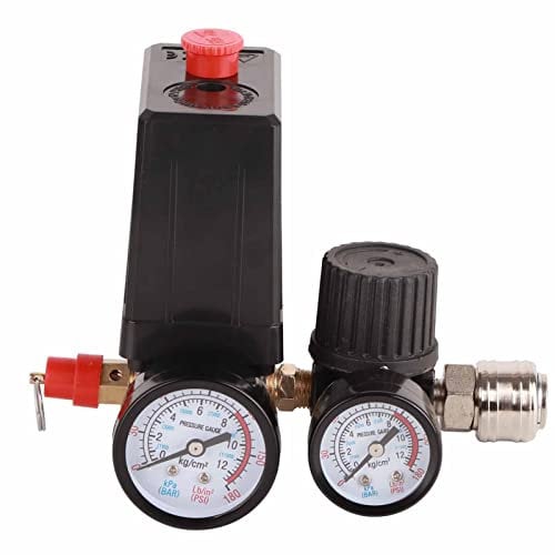 Air Compressor Pressure Switch, Air Compressor Pressure Control Switch with Valve Gauges Regulator 1/4in 4 Holes Controller Regulator Valve 90‑120PSI 220V