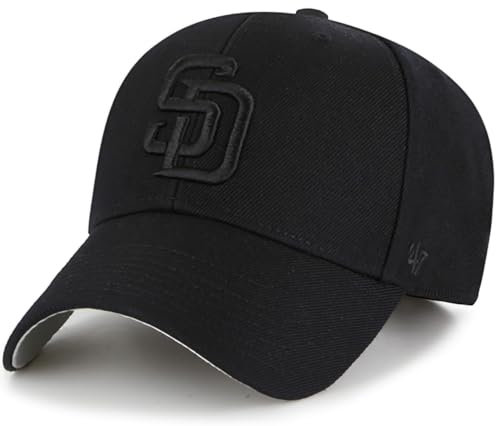 47 Marke MLB Baseballkappe, schwarz, Primär-Logo, MVP, verstellbare Struktur, Einheitsgröße für Erwachsene, San Diego Padres, Einheitsgr��e