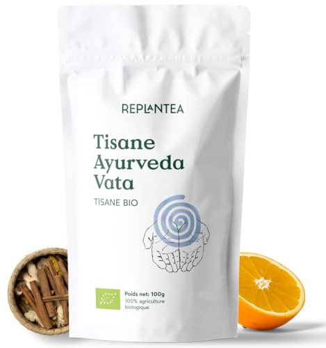 TISANE GINGEMBRE, CANNELLE ET ORANGE Ayurveda Vata Bio 100g (50 Tasses) | Thé Ayurveda Relaxant et Dépuratif avec Réglisse, Gingembre, Cannelle, Fenugrec, Orange REPLANTEA