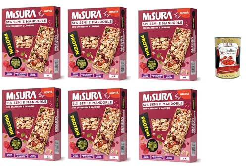 Misura Protein Bar, mit Kernen, Mandeln, Preiselbeeren und Himbeeren, 6x 120g, Reich an Ballaststoffen und Gemüseproteinen + Italian Gourmet polpa 400g