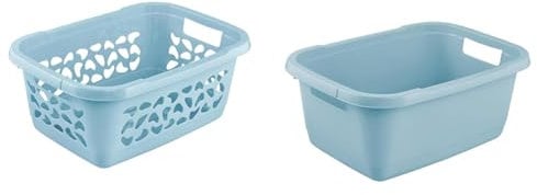 keeeper 2er Wäsche-Set: Wäschekorb 32 l, Jost + Wäschewanne, Stabiler Kunststoff, 32 l, Aenna, Nordic Blue