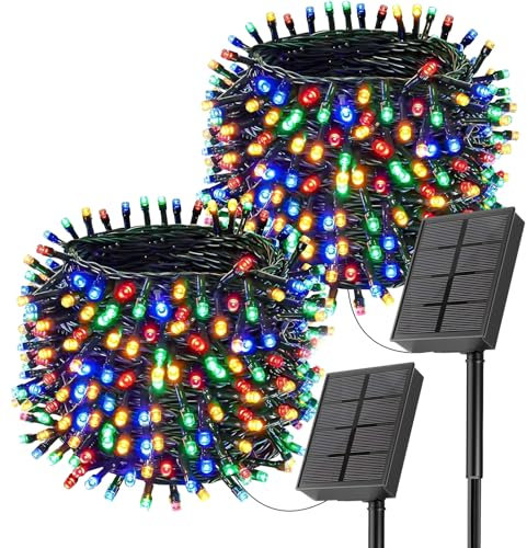 SOLARBABY 2 Guirlande Lumineuse Solaire Exterieur, 20M 200LED Noel Guirlande Lumineuse Extérieur Étanche, 8 Modes Led Solaire Extérieur Guirlande Lumineuse Décoration pour Jardin Noël Fête, Coloré
