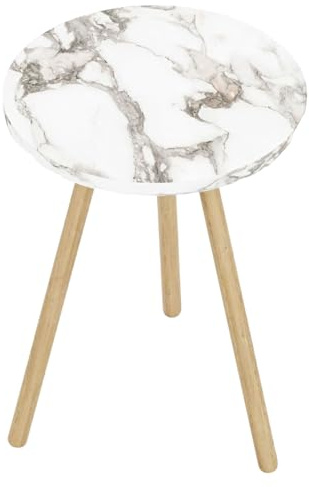 Jungengel Runder Beistelltisch aus Holz, 34 x 34 cm, Höhe 45 cm, für Wohnzimmer, Schlafzimmer, Küche, Esszimmer, Flur, Büro, Gästezimmer, Kinderzimmer (Weiß-Marmor)