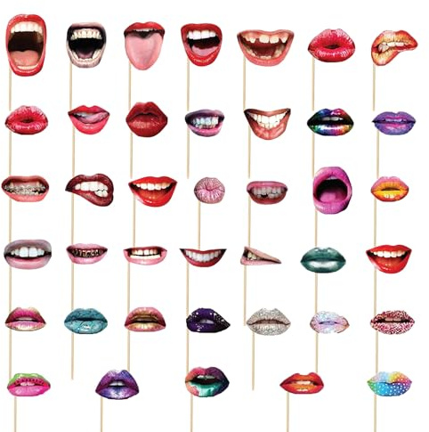 40 Stücke Lustige Lippen Mund Fotoaccessoires, Party Photo Booth Props Foto Requisiten DIY Fotorequisiten Set für Karneval, Geburtstag, Halloween Party Deko