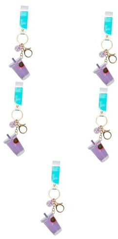 DEARMAMY 5pcs Strawberry Milk Bag Pendant Keychain Quicksand Charm Key Holder Decor