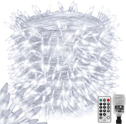 100M 800LEDs Lichterkette Außen Weihnachts mit Stecker,Lang Diamant LED Lichterkette Christmas Außen Innen Garten Lichterkette Outdoor 8 Modi mit Fernbedienung,Timer,Wasserdicht(Weiss)