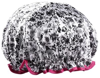 Lotsdonxia Reusable Double Thickened Shower Cap Waterproof Comfort and Trendiness for Bathing, Showering, and Hair Protection (Flower)