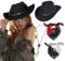 4 Stück Western Cowboyhut mit Bandana und Western-Cowboy-Anhänger, Kopfbedeckung für Faschingskostüme, Western Cowgirl Hüte für Verkleidung, Kostüm, Karneval, Mottoparty Cosplay Party Dress Up (Black)