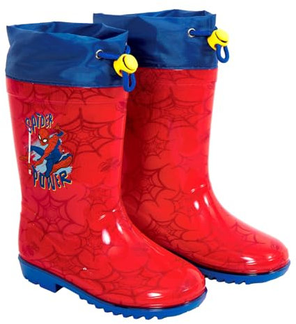 PERLETTI Stivali Pioggia Bambini Uomo Ragno Rossi - Stivaletti Impermeabili Spider Man con Bordo Azzurro - Galosce Bambino Spiderman con Suola Antiscivolo e Chiusura a Coulisse (Rosso, 26/27 EU)