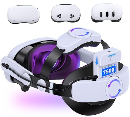 KawayeReal Kopfgurt für Meta Quest 3S/Quest 3/Quest 2, verstellbarer Elite-Gurt mit 7500 mAh abnehmbarem Akku, verbesserte Unterstützung und Komfort, VR-Headset-Gurt für Oculus-Zubehör, erweiterte