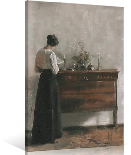 uoyien Dänische Vintage-Leinwandkunst, berühmtes Kunstwerk, Frau beim Lesen, Porträt, Ölgemälde, dunkle Akademie, ästhetischer Druck, 19. Jahrhundert, antikes Poster, Retro-Galerie, Heimdekoration für
