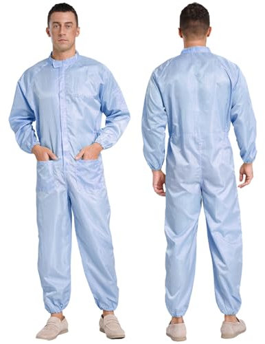 Xnihocha Men's Long Sleeve Protective Coverall Suit Anti-Static Dustproof Boiler Suit Uniform Workwear Blue 5XL