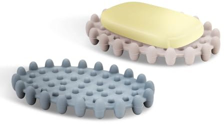 2 Stück Silikon Seifenschale mit Drainage, LIUCONGBD Anti-Rutsch Selbst Draining Seifenhalter, tragbare Schwamm Seifenschachtel für Dusche, Badezimmer, Küche und Regal, einfache Reinigung