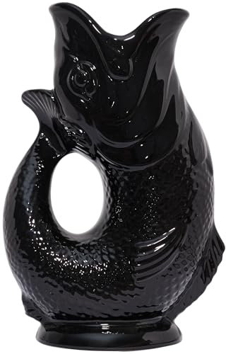 The Original Gluggle Jug - Black Glug Jug in L, 22cm 0.6L - Gug Glug Fish Shaped Jug - Decorative Glugging Water, Cocktail, Wine & Gin Pitcher, Decanter or Vase - Hand Made in Britain