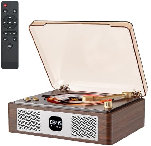 CARONSORT Nostalgico Retro Bluetooth lettore CD per la casa, altoparlanti HiFi integrati con display LCD, supporta USB Ripping/Ottico/Coassiale/3.5mm/Radio FM con telecomando, cablato noce marrone