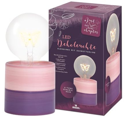 moses. Just one more chapter LED-Dekoleuchte Glühbirne Schmetterling, Stimmungslicht mit Butterfly-LED & Keramikfuß, Tischlampe in Geschenkbox, batteriebetrieben, Lila