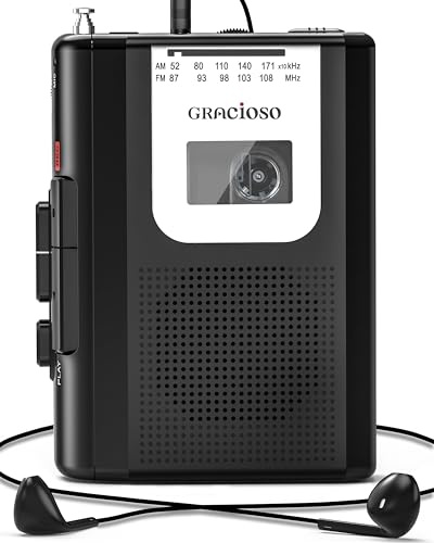 Portable Cassette Player Cassette Recorder with AM FM Radio, Compact Vintage Tape Player with Large Speaker, Earphone and Microphone Jack, Microcassette Player for the