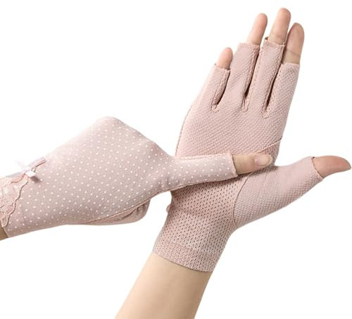 Sommerhandschuhe für Damen, UV-Schutz, Halbfinger, Sonnenschutz, rutschfeste Sonnenschutzhandschuhe, Fäustlinge für Gelnägel, Reiten, Radfahren, Wandern, Angeln, Outdoor-Aktivitäten (B Hellrosa)