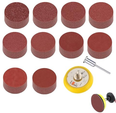 102 Piezas Lija Set 2 Pulgadas Seco Húmedo Discos Abrasivos Redondos con Adaptador para Taladro Atornillador Coches Madera Metal Pulido