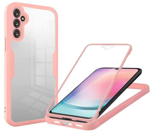 Coque pour Samsung Galaxy A35 5G, Antichoc Housse avec Protection d'écran, 360° Téléphone Etui Double Face Case Transparent Intégrale Coque pour Samsung Galaxy A35 5G -Rose
