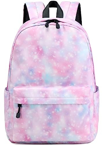 Lohol Leichter Schulrucksack für Mädchen, Kinder-Schulranzen-Rucksack mit Galaxie Aufdruck (Traumhaftes Rosa)