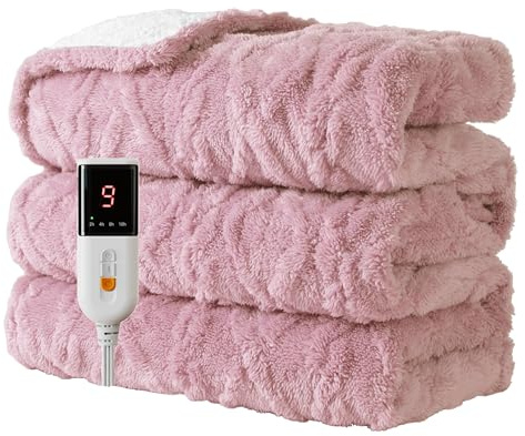 Aheadpret Heated Blanket 130x160cm,Electric Blanket Machine Washable,Pink | 9 Heat Levels,10H Auto-Off,Heated Throw,Safety Certified,Soft Metrial ,Fast Heating ,for Home Office Use