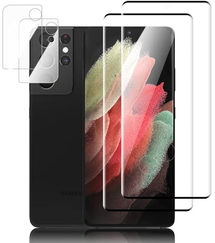 Schutzfolie für Panzerglas für Samsung Galaxy S21 Ultra, Hochpräzise Fingerabdruckerkennung 9H Härte, 2&2 Stück Display Schutzglas mit Kameraschutz für Samsung Galaxy S21 Ultra