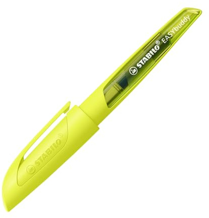 STABILO - Schulfüller mit Standard-Feder M - EASYbuddy NEON | neongelb, löschbar blau, inkl. Patrone