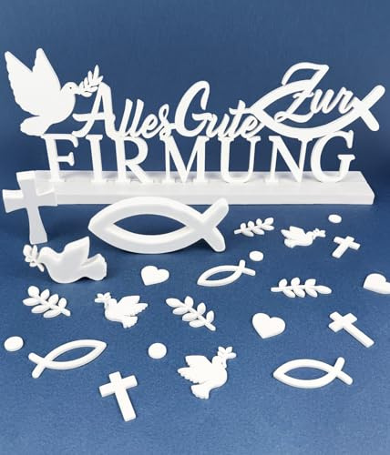 64 Stück Tischdeko Firmung Deko Set aus Holz, Alles Gute zur Firmung Schriftzug mit Konfetti, für Mädchen und Jungen