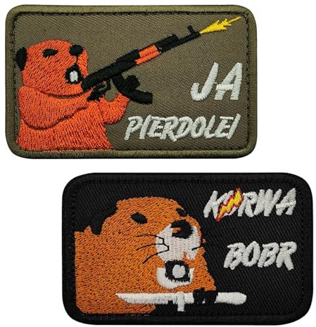 2 Pcs Patch Klett Militär 8x5cm mit Bibermotiv, Patches Klett Militär Lustig Taktischer Stil Moral Hook Lustige Stickerei Aufnäher Abzeichen für DIY Kleidung Rucksäcke Hundegeschirr
