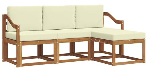 vidaXL Outdoor-Sofagarnitur mit Kissen 4 pcs Natur und Creme, Gartenlounge, modernes Outdoor-Sofa-Set, langlebige Terrassen-Sitzgarnitur, komfortable Sitzgelegenheiten für die Terrasse