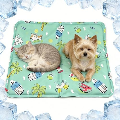 Pdyay Kühlmatte für Hunde und Katzen, selbstkühlende Haustierunterlage mit Gel, kühles Bett für Welpen, heiße Entlastung im Sommer (Grün, L (60 x 50 cm)