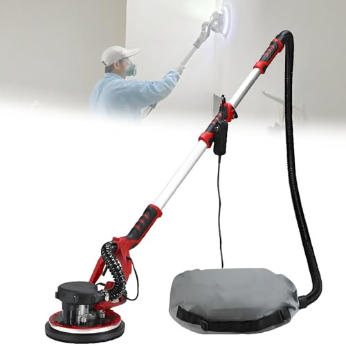 Levigatrice per Cartongesso con Aspiratore per polvere, 1390 W, 6 Velocità con Manico estensibile, Striscia LED a 360° per la Lucidatura di Soffitti e Pareti interne ed esterne Sandingdiscs6pcs