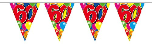 Folat 04548 - 60. Geburtstag Wimpelkette mit Balloons - bunt - 10 m