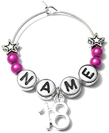 Libby's Market Place Personalised 18th Birthday Anniversary Wine Glass Charm on a Gift Card